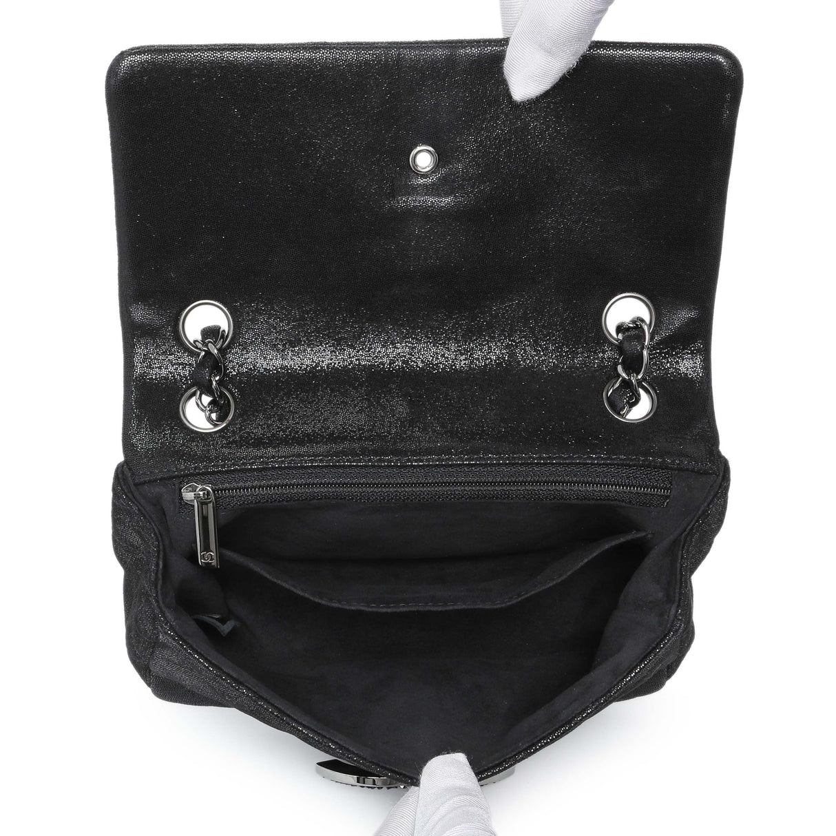 Chanel Black Irridescent Calfskin Crystal CC Mini Flap