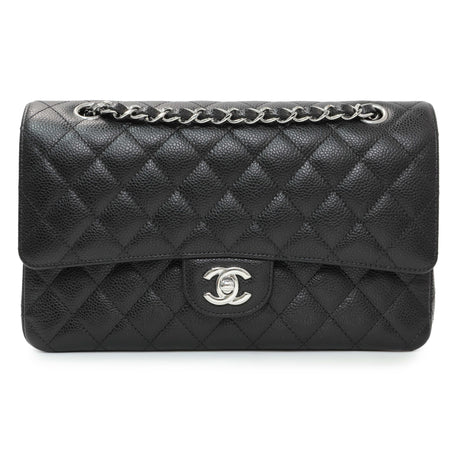 Chanel Black Quilted Caviar Medium Double Flap Handbags Chanel