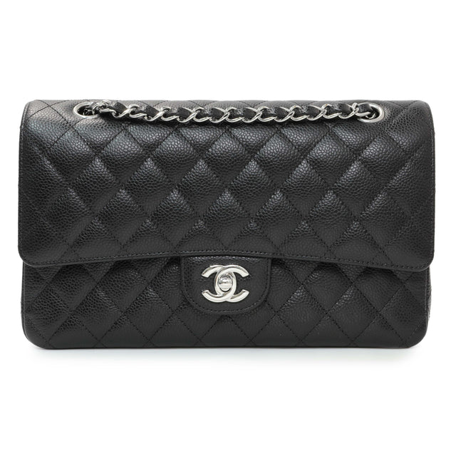 Chanel Black Quilted Caviar Medium Double Flap Handbags Chanel