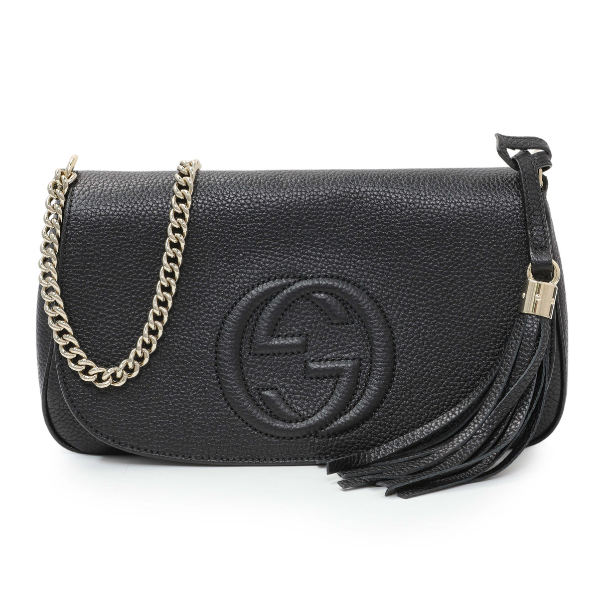 Gucci Black Pebbled Calfskin Medium Soho Flap Crossbody Handbags Gucci