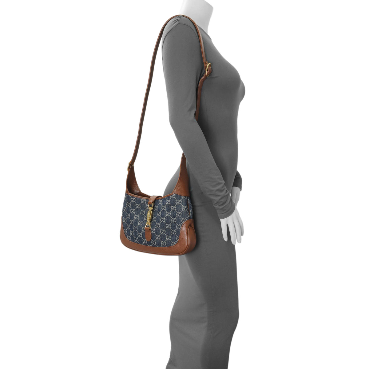 Gucci New Denim GG Monogram Calfskin Small Jackie 1961 Hobo Handbags Gucci