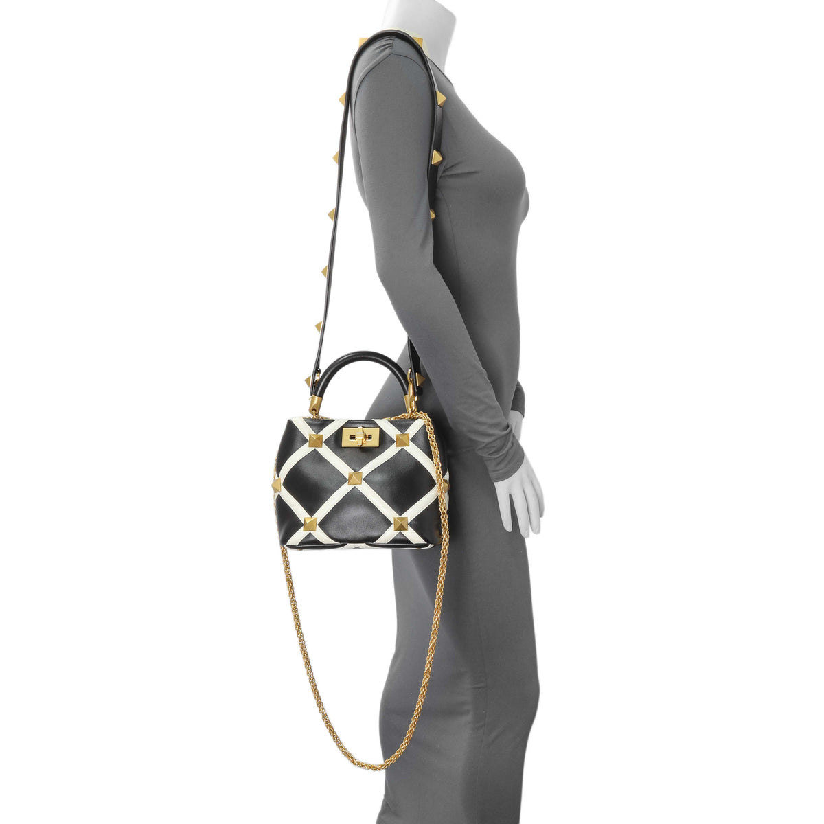 Valentino Black Nappa Small Roman Stud The Handle Bag Handbags Valentino