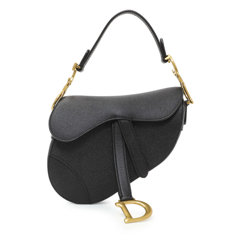 Christian Dior Black Grained Calfskin Mini Saddle Bag Handbags Christian Dior