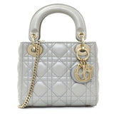 Christian Dior Grey Metallic Lambskin Cannage Mini Lady Dior Handbags Christian Dior