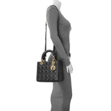 Christian Dior Black Cannage Medium Lady Dior Handbags Christian Dior