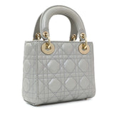 Christian Dior Grey Metallic Lambskin Cannage Mini Lady Dior Handbags Christian Dior