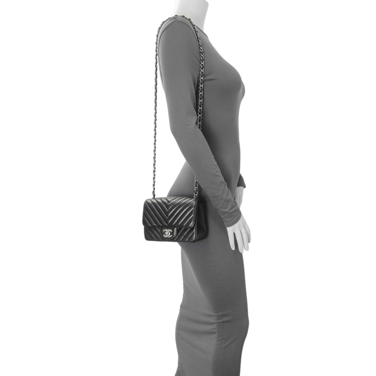 Chanel Black Lambskin Chevron Quilted Mini Square Flap Handbags Chanel