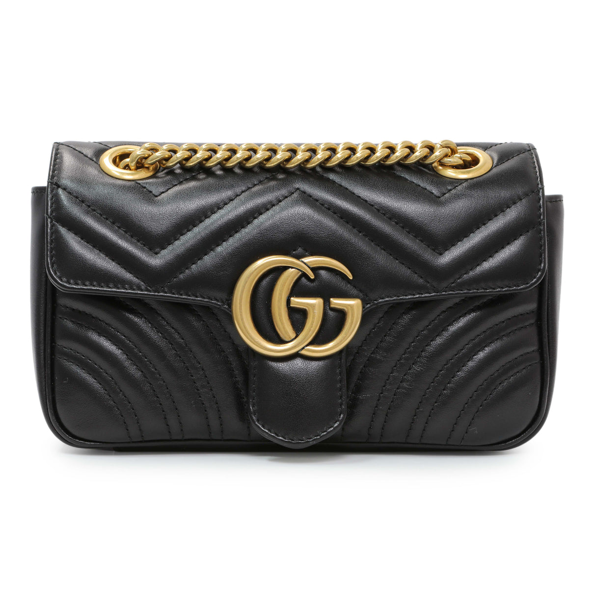 Gucci Black Calfskin Matelasse Mini GG Marmont Shoulder Bag Handbags Gucci