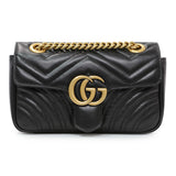 Gucci Black Calfskin Matelasse Mini GG Marmont Shoulder Bag Handbags Gucci