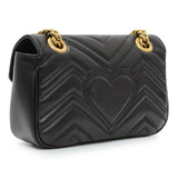 Gucci Black Calfskin Matelasse Mini GG Marmont Shoulder Bag Handbags Gucci