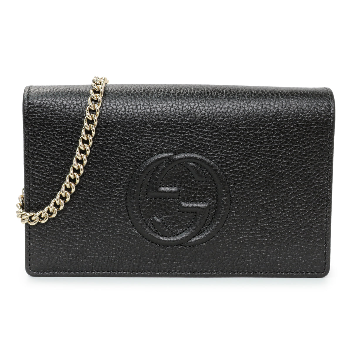 Gucci Black Pebbled Calfskin Soho Wallet on Chain Handbags Gucci