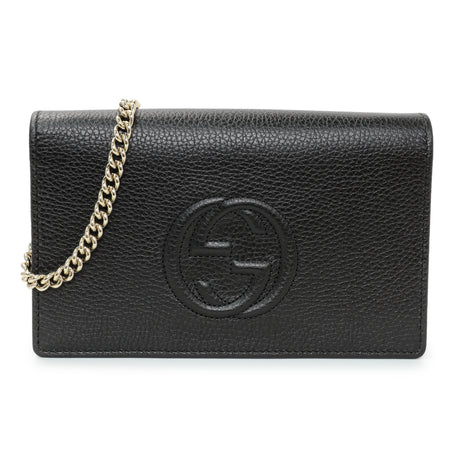 Gucci Black Pebbled Calfskin Soho Wallet on Chain Handbags Gucci