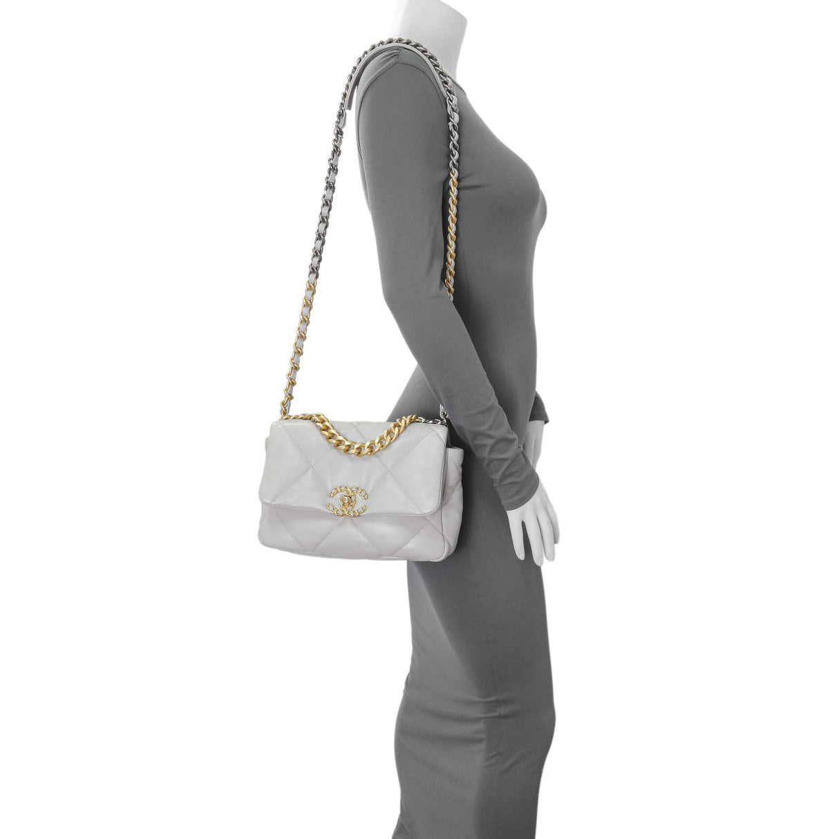 Chanel Grey Quilted Medium Chanel 19 Flap Handbags Chanel