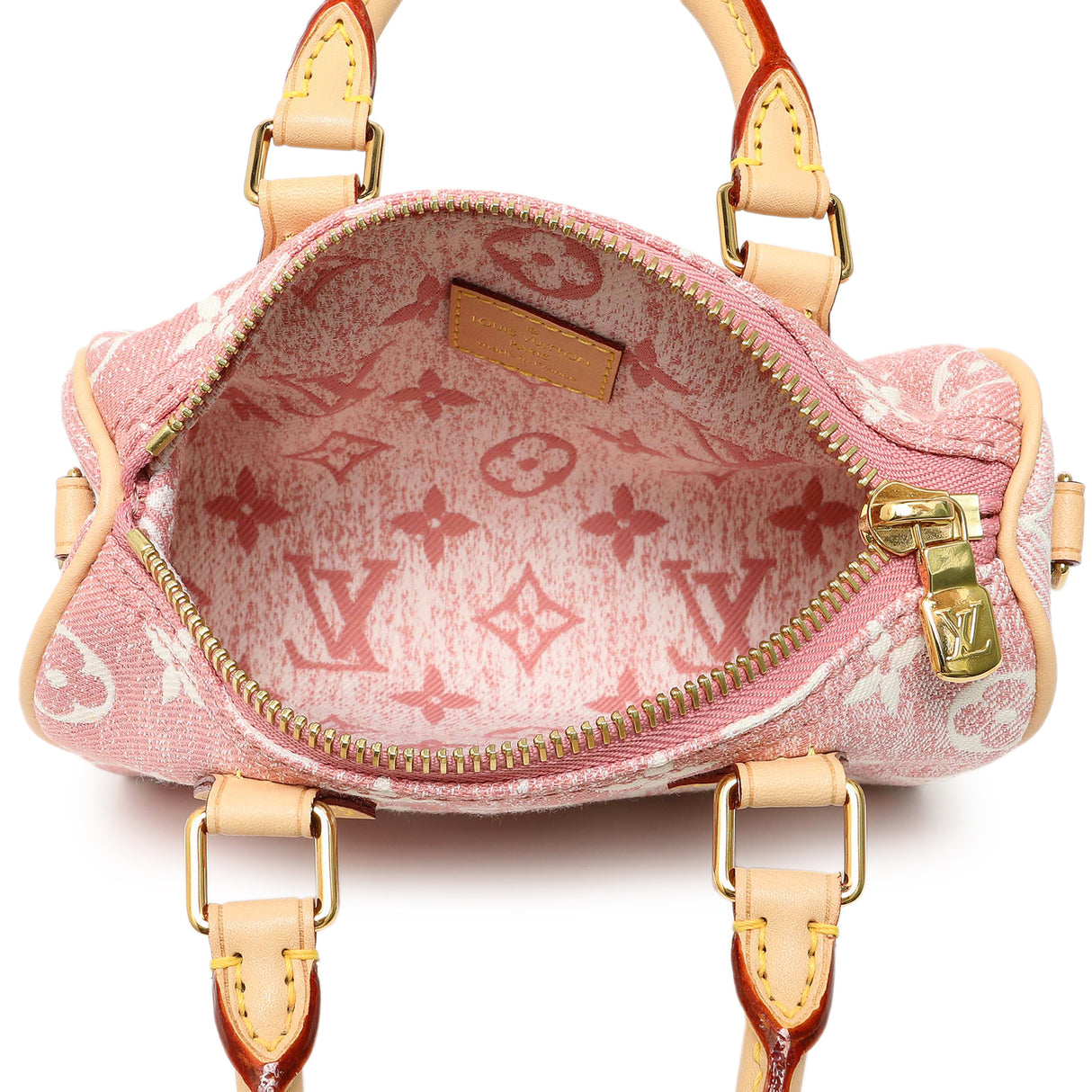 Louis Vuitton Pink Monogram Denim Nano Speedy Handbags Louis Vuitton