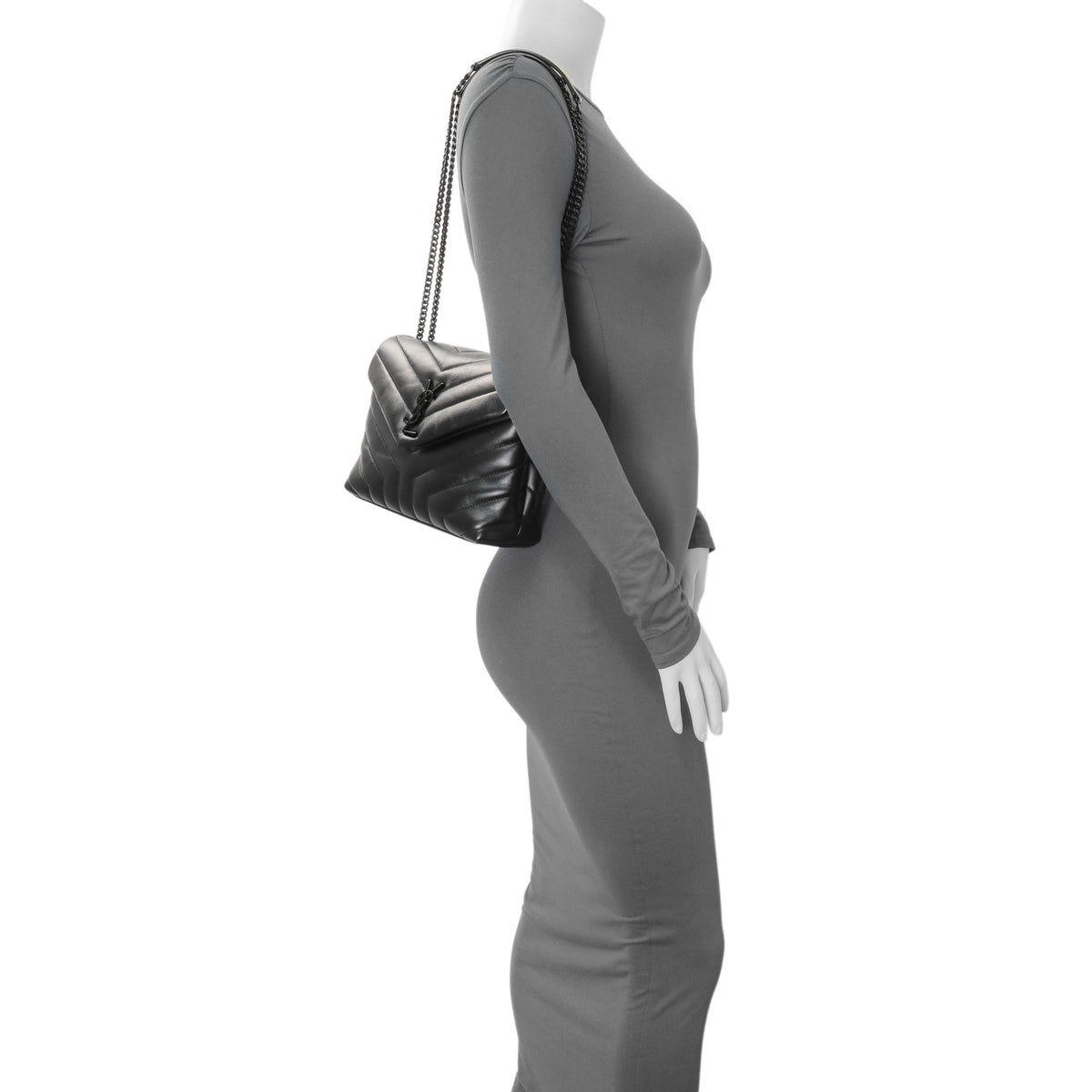 Saint Laurent Black Calfskin Y Quilted Monogram Small Loulou Chain Satchel Handbags Saint Laurent