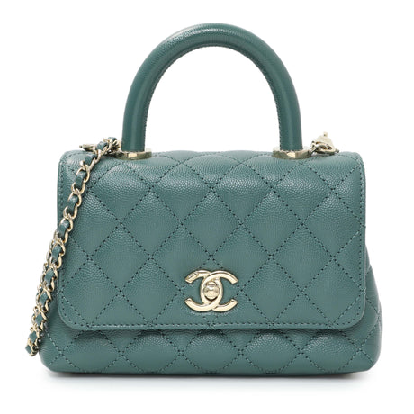 Chanel Teal Quilted Caviar Extra Mini Coco Handle Flap Handbags Chanel