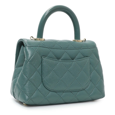 Chanel Teal Quilted Caviar Extra Mini Coco Handle Flap Handbags Chanel