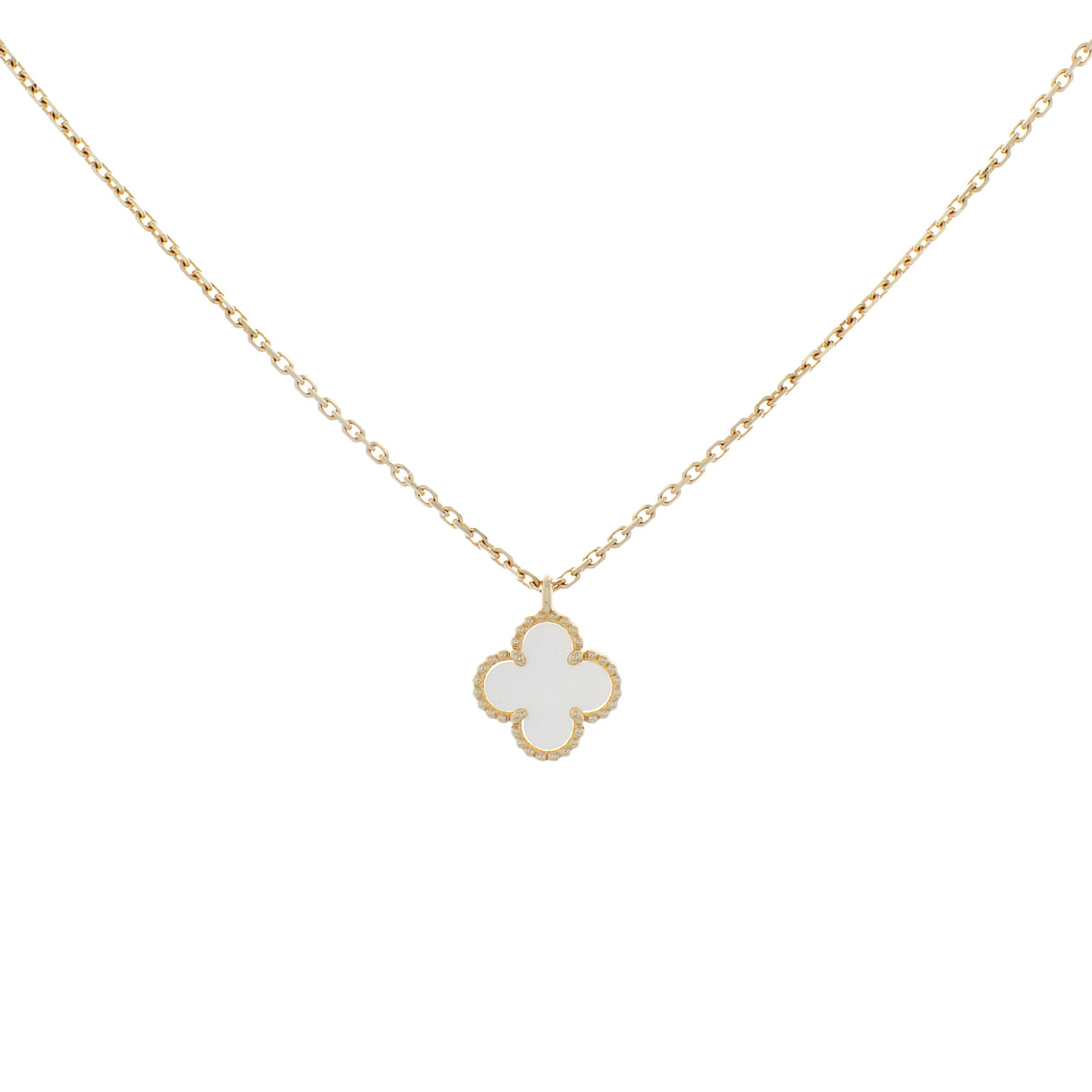 Van Cleef & Arpels 18K Yellow Gold Mother of Pearl Sweet Alhambra Pendant Necklace Designer Jewellery Van Cleef and Arpels