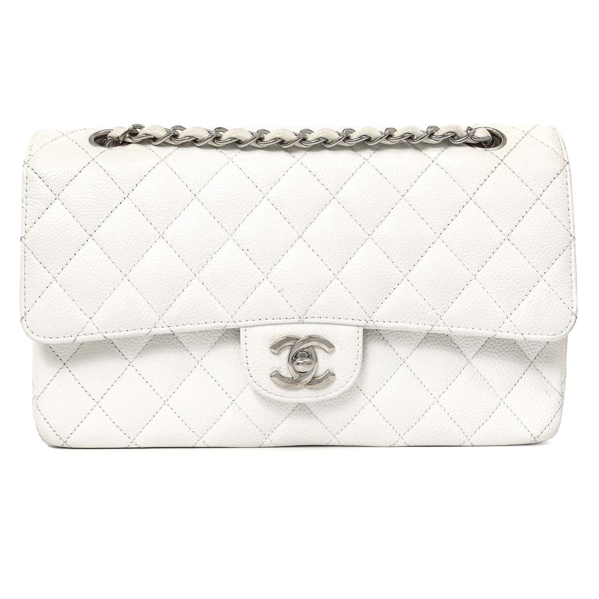 Chanel White Quilted Caviar Medium Classic Double Flap