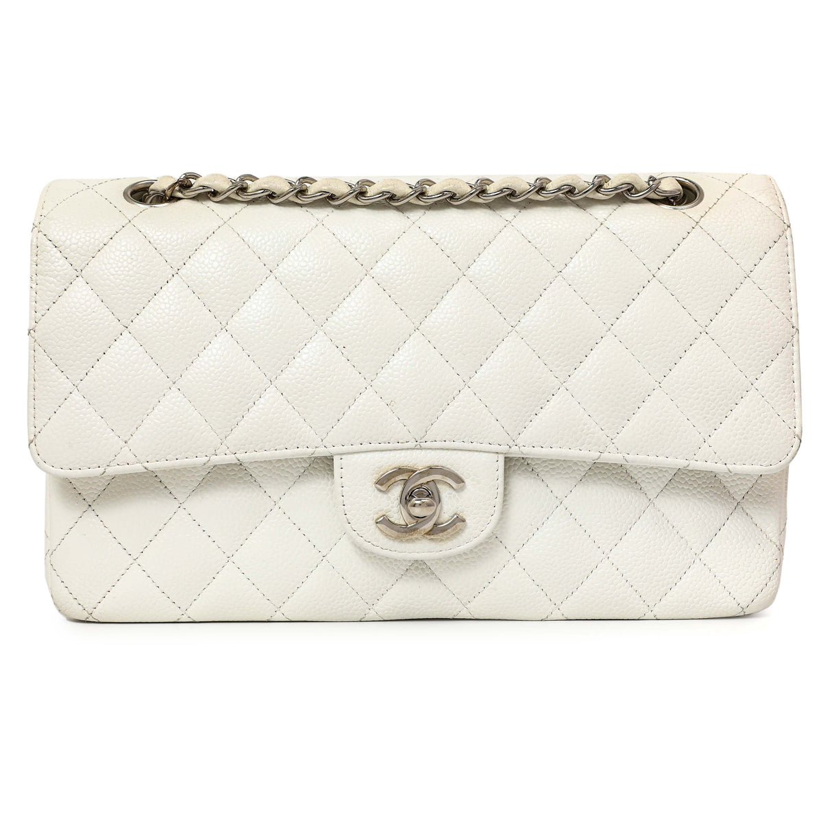 Chanel White Quilted Caviar Medium Classic Double Flap