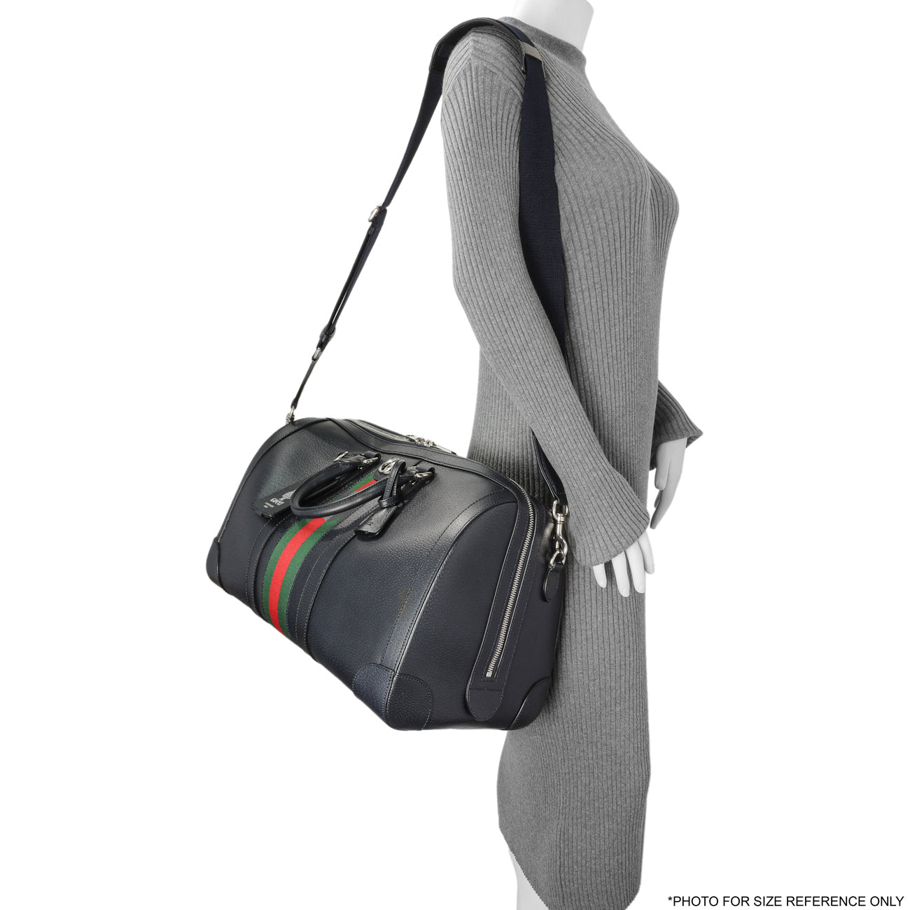 Gucci Blue Textured Dollar Calfskin Web Medium Savoy Duffle