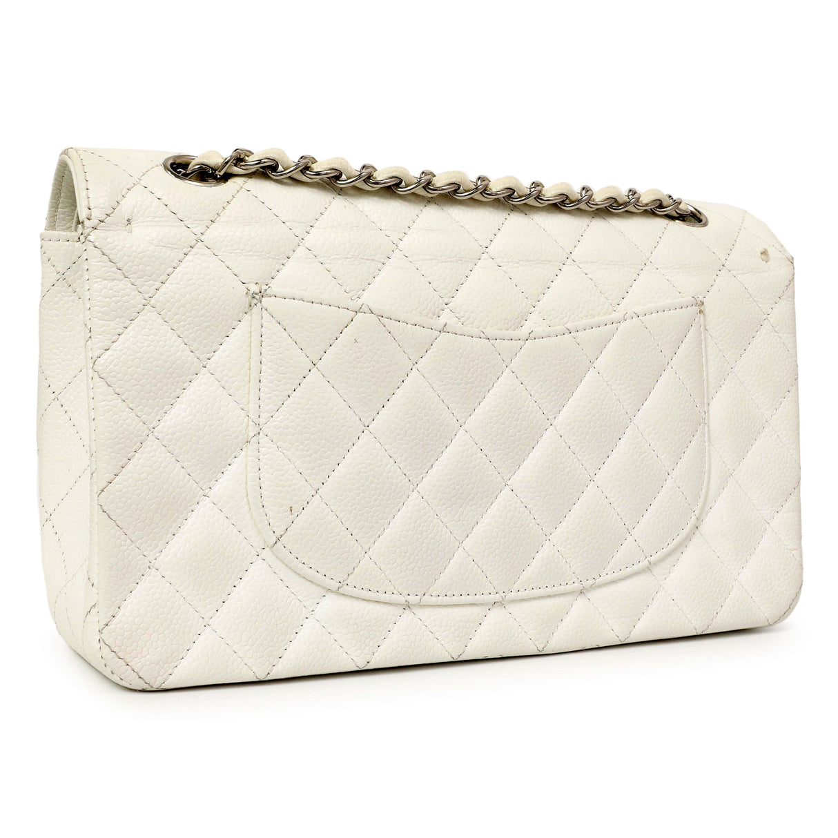 Chanel White Quilted Caviar Medium Classic Double Flap