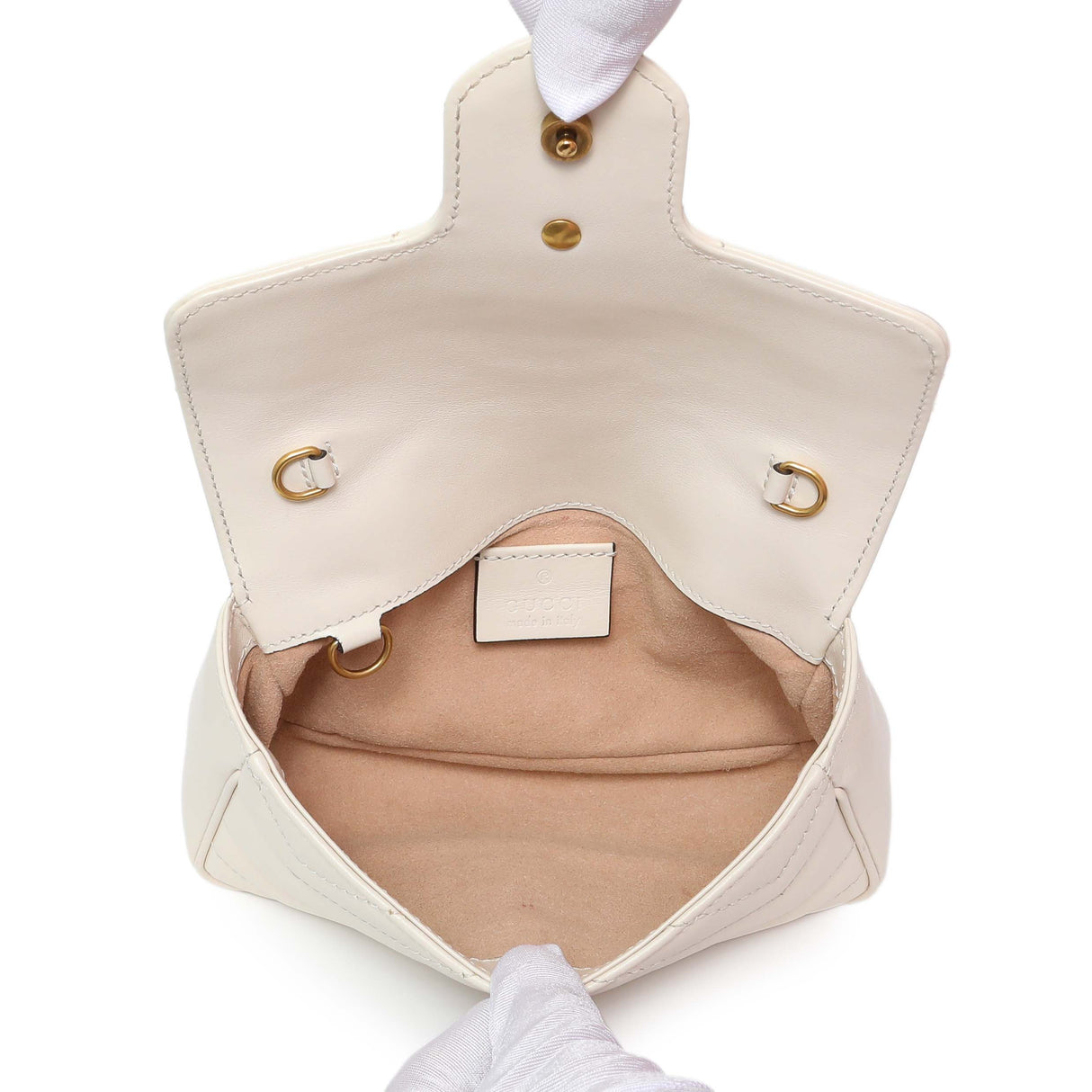 Gucci White Calfskin Matelasse Super Mini GG Marmont Shoulder Bag Handbags Gucci