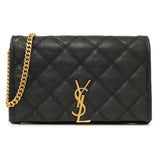 Saint Laurent Black Lambskin Diamond Quilted Becky Chain Wallet