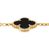 Van Cleef & Arpels 18K Yellow Gold Onyx 5 Motifs Vintage Alhambra Bracelet