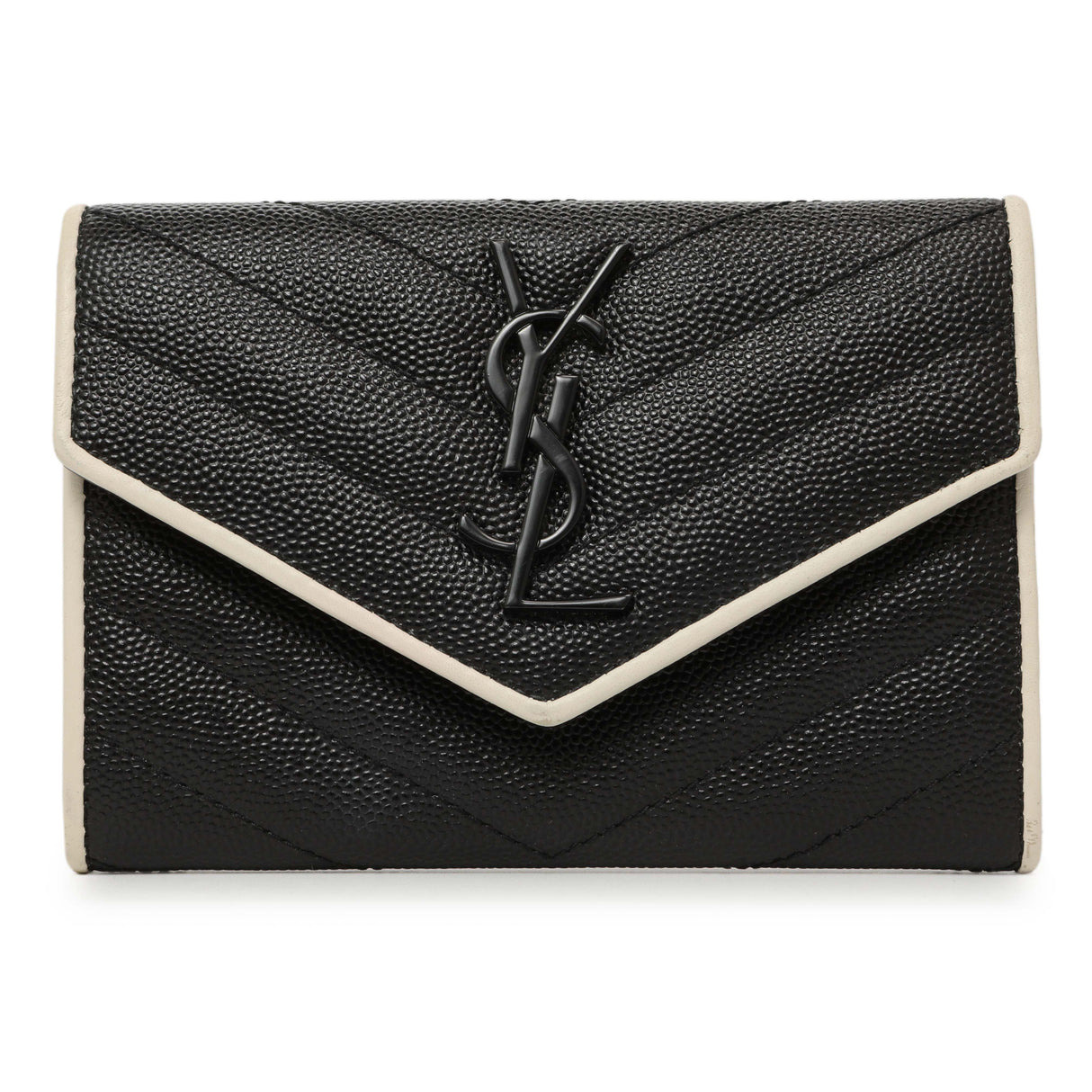 Saint Laurent Black Grain De Poudre Matelasse Chevron Monogram Envelope Wallet