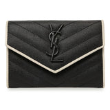 Saint Laurent Black Grain De Poudre Matelasse Chevron Monogram Envelope Wallet