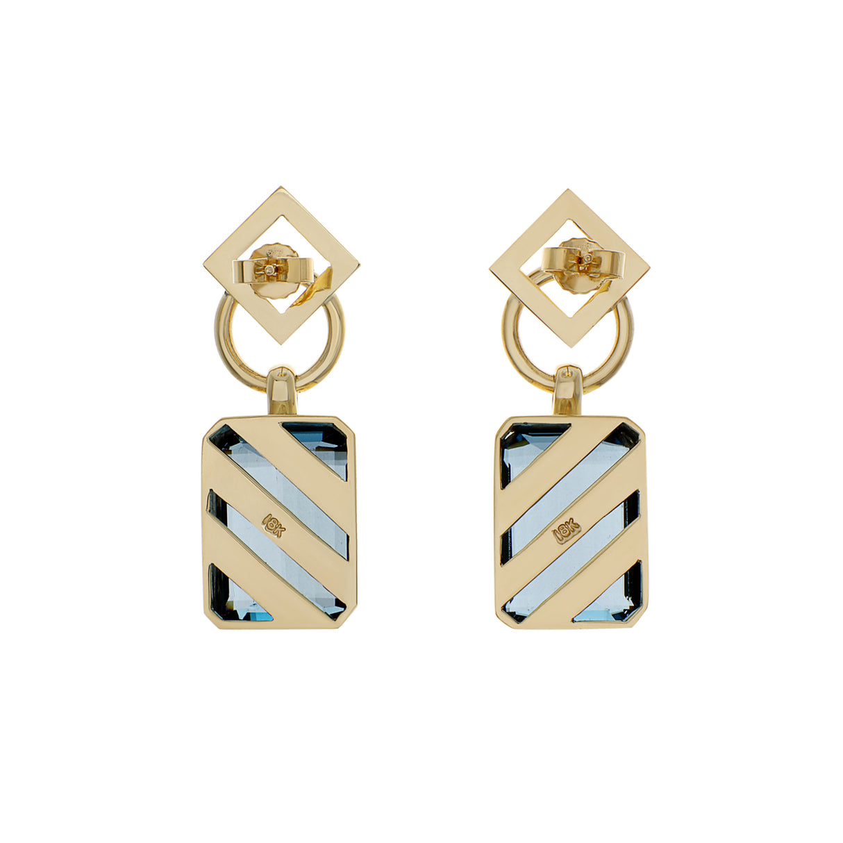 18K Yellow Gold 38.58 Carat Blue Topaz Earrings