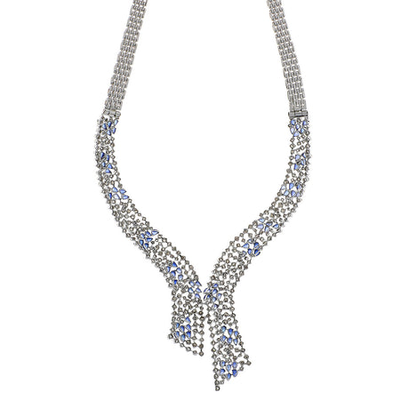 14K White Gold 14.74 Carat Sapphire & Diamond Collier Necklace