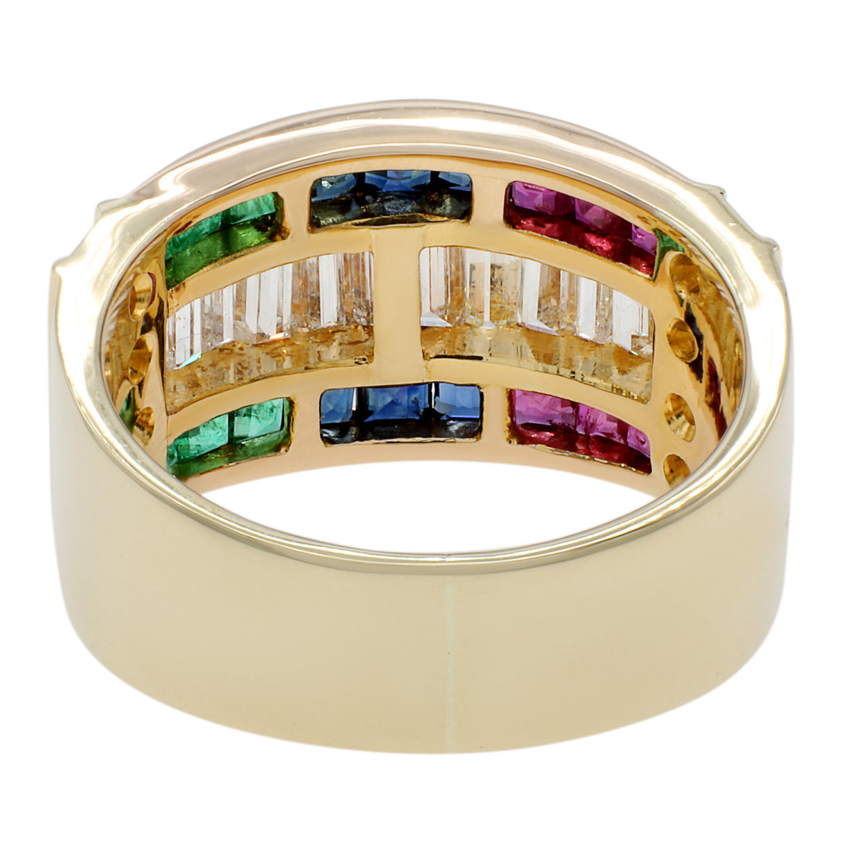 14K Yellow Gold Diamond Emerald Sapphire Ruby Ring