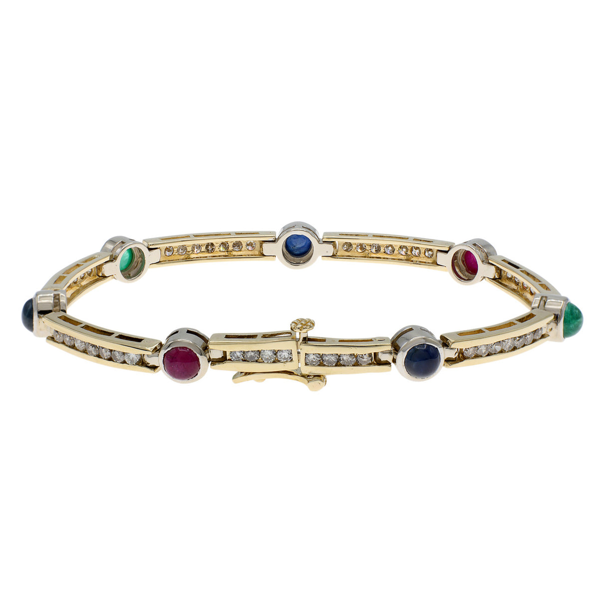 14K Yellow & White Gold Sapphire Emerald Ruby Bracelet