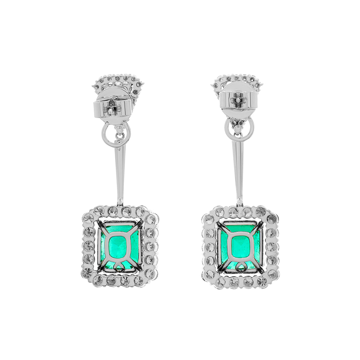 18K White Gold 10.18 Carat Emerald Diamond Earrings