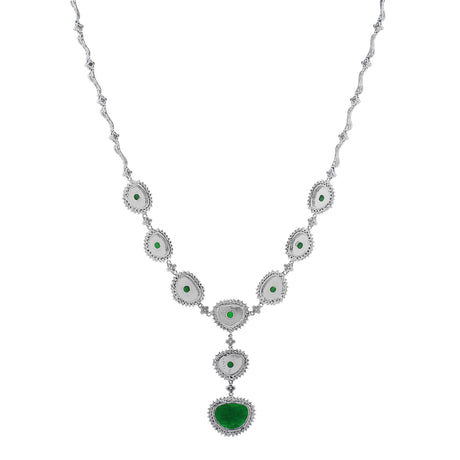 14K White Gold Jadeite Lavaliere Necklace