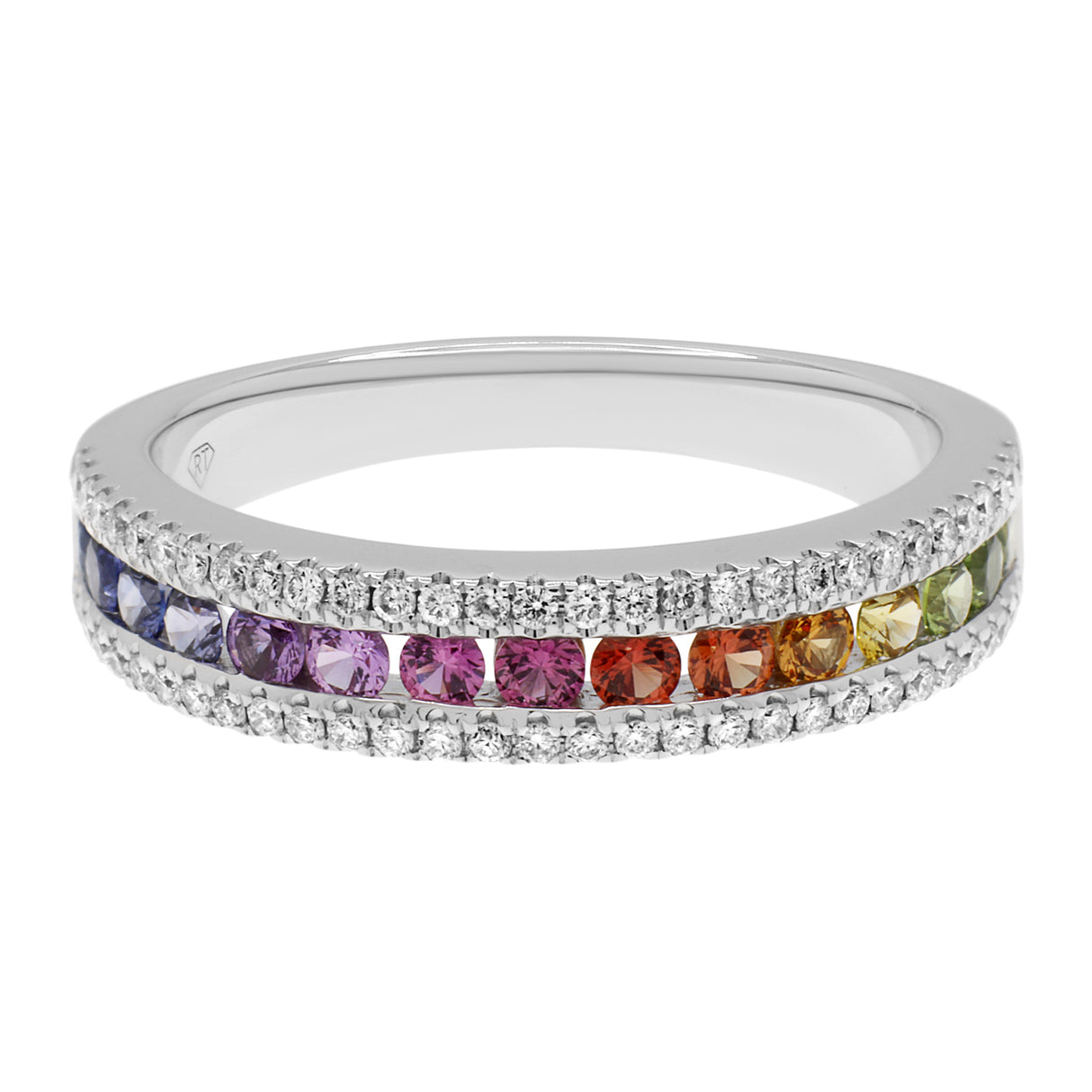 18K White Gold 0.88 Carat Rainbow Sapphire Diamond Ring