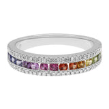 18K White Gold 0.88 Carat Rainbow Sapphire Diamond Ring