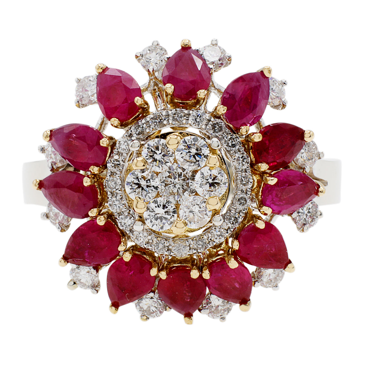 18K White Gold 2.52 Carat Ruby Diamond Blossom Ring