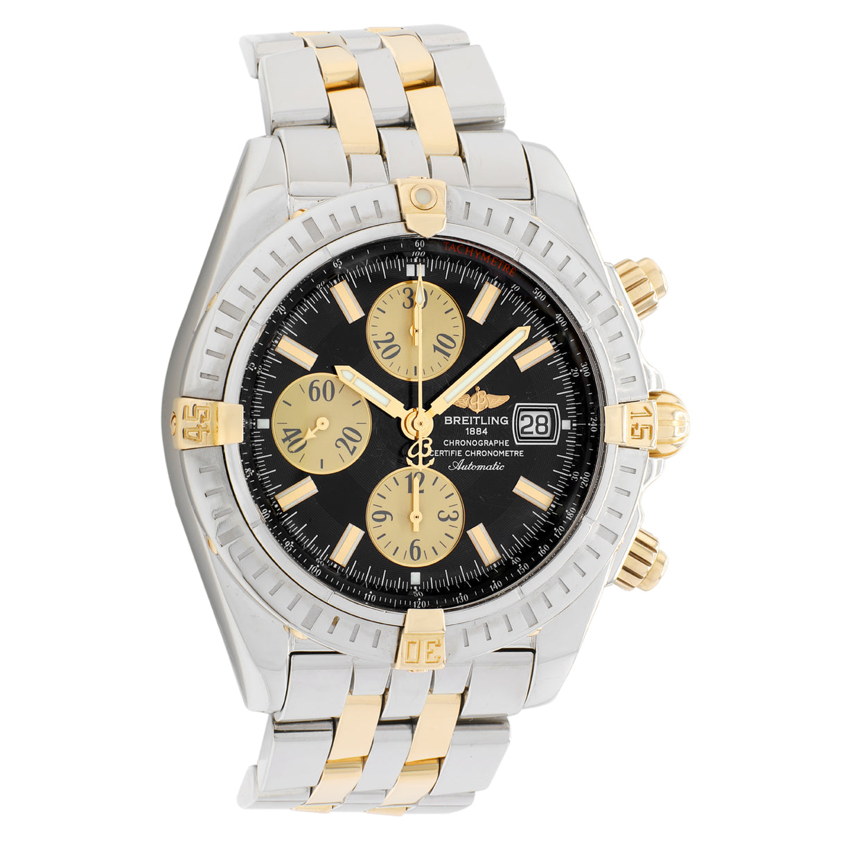 Breitling Stainless Steel 18K Yellow Gold Chronomat Evolution B13356