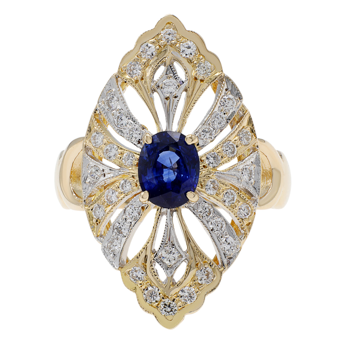 14K Yellow Gold 0.83 Carat Oval Sapphire Ring