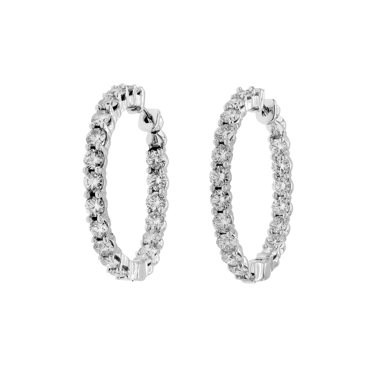 14K White Gold 8.00 Carat Diamond Hoop Earrings