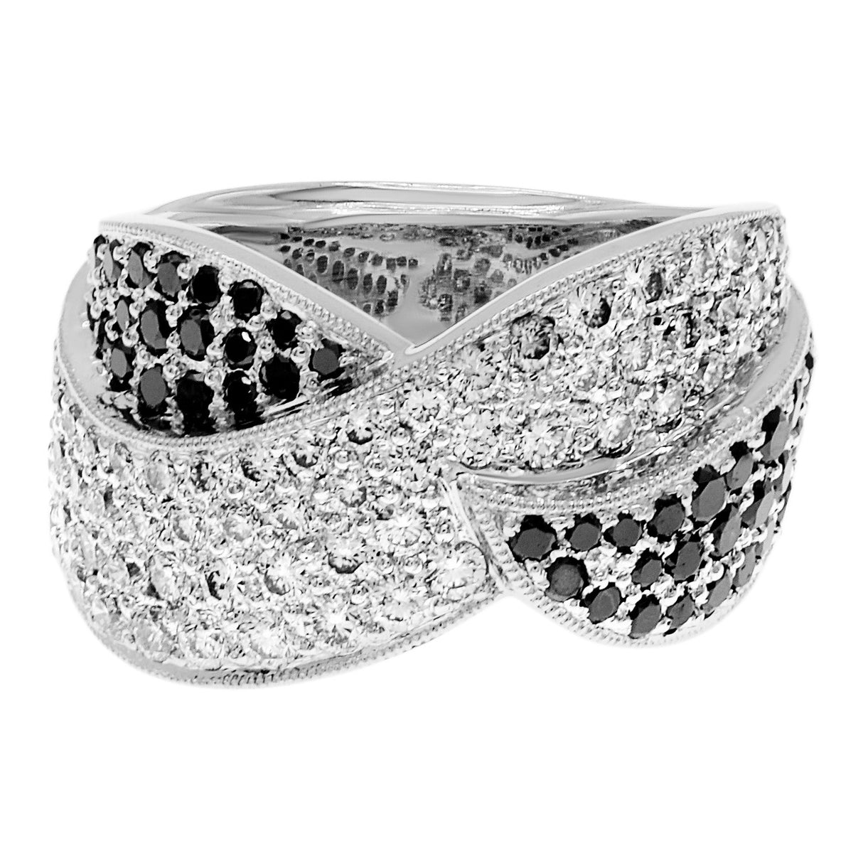18K White Gold Black Diamond Crossover Ring