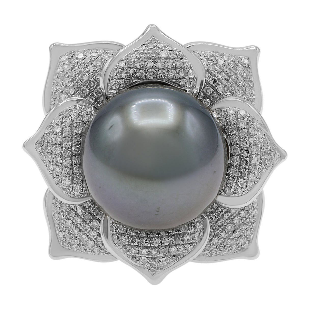 18k White Gold 14.4mm Tahitian Pearl & Diamond Ring