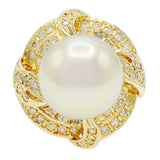 14K Yellow Gold South Sea Pearl Diamond Ring