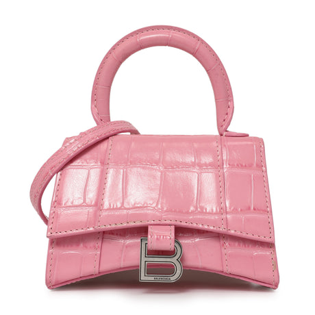 Balenciaga Pink Crocodile Embossed Shiny Calfskin Mini Hourglass Top Handle Bag