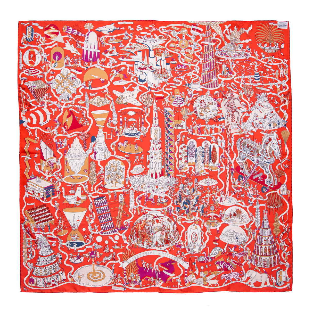 Hermes Rouge Creme Violet Silk Exposition Universelle Scarf 90