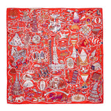 Hermes Rouge Creme Violet Silk Exposition Universelle Scarf 90