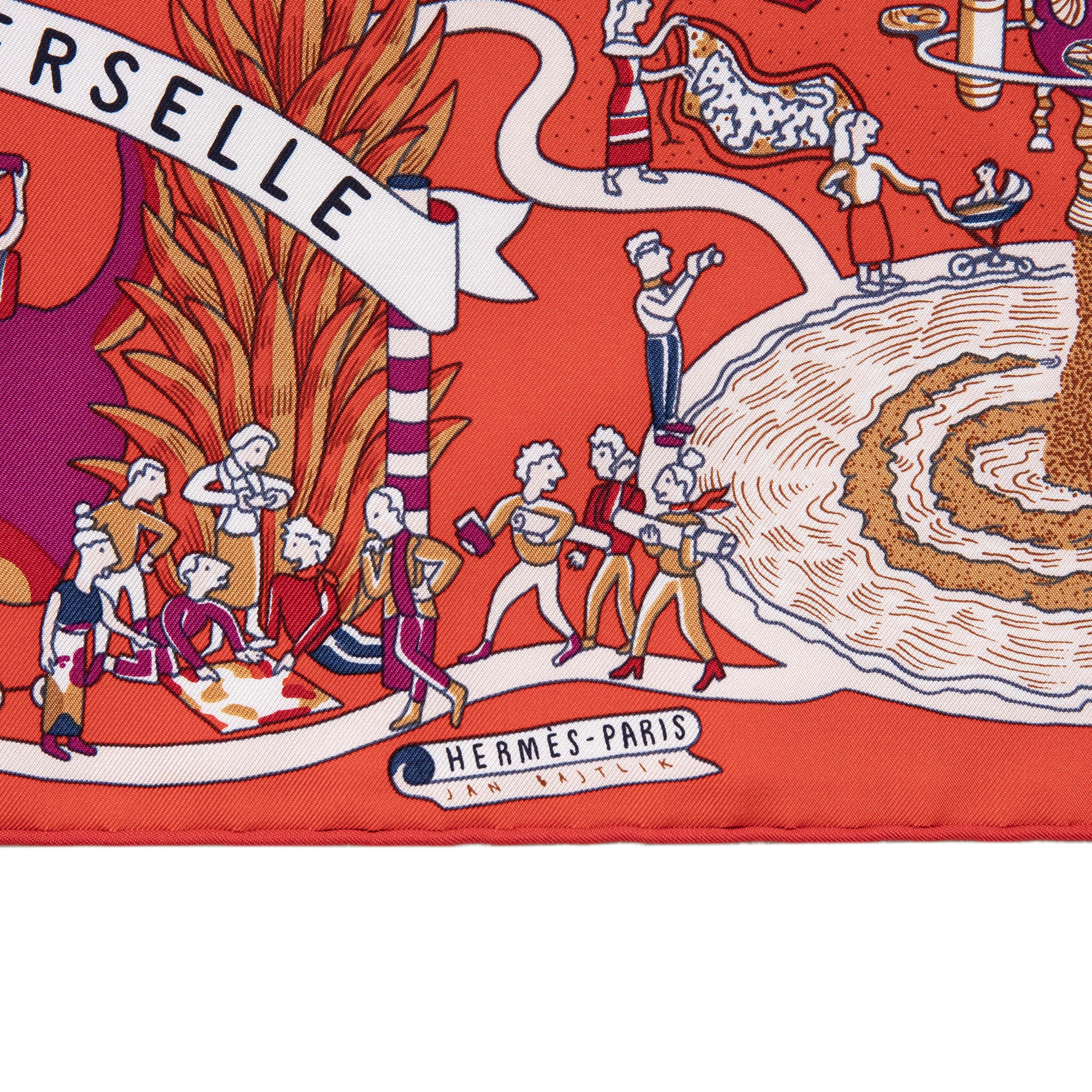 Hermes Rouge Creme Violet Silk Exposition Universelle Scarf 90